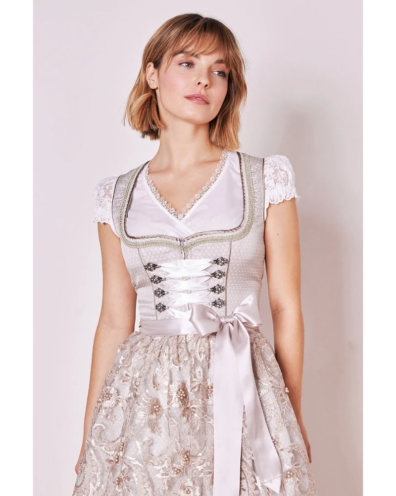 Krüger MADL Dirndl "Vivien" mit Spitzenschürze 414867 | Beige 50cm