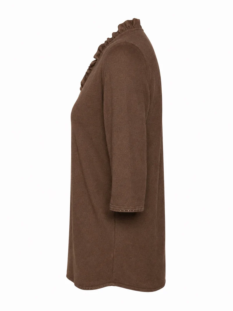 Leichter Strickpulli mit Rüschen-V-Ausschnitt