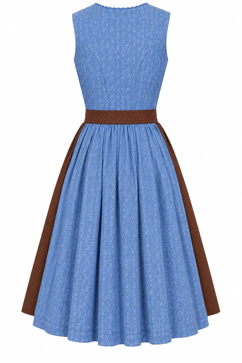 Baumwolldirndl mit Blümchendruck und Tupfenschürze