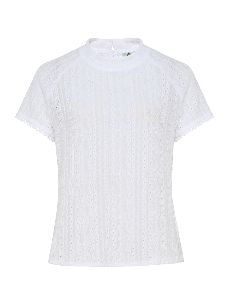 Stretch-Shirt mit Stehkragen und Spitzen-Detail