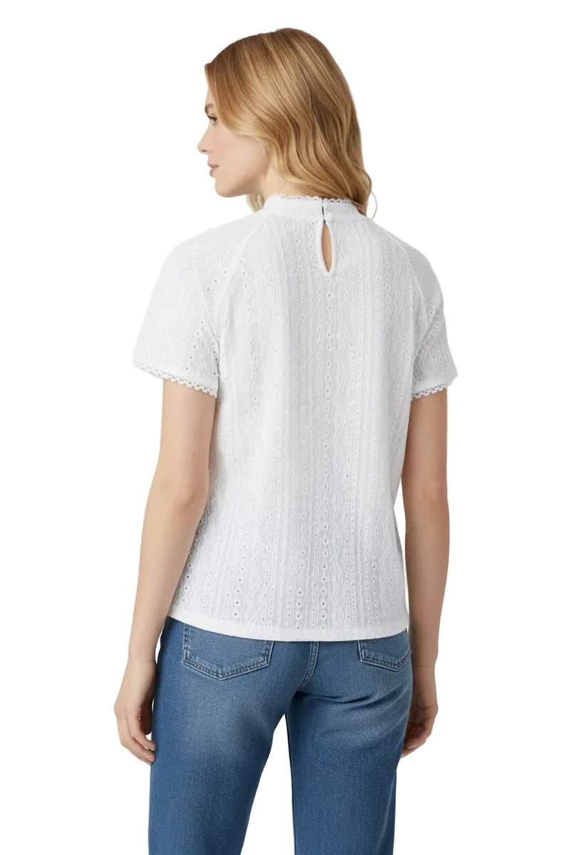 Stretch-Shirt mit Stehkragen und Spitzen-Detail
