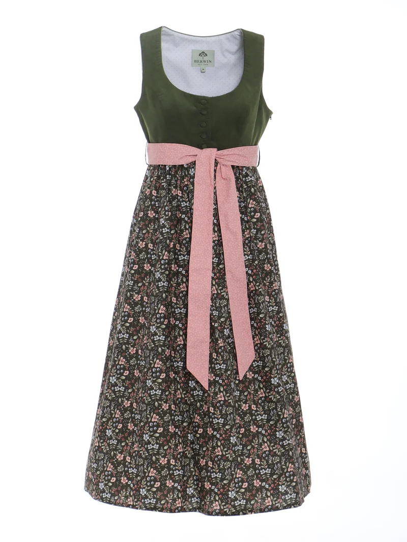 Umstandsdirndl mit Cord-Oberteil & geblümtem Rock