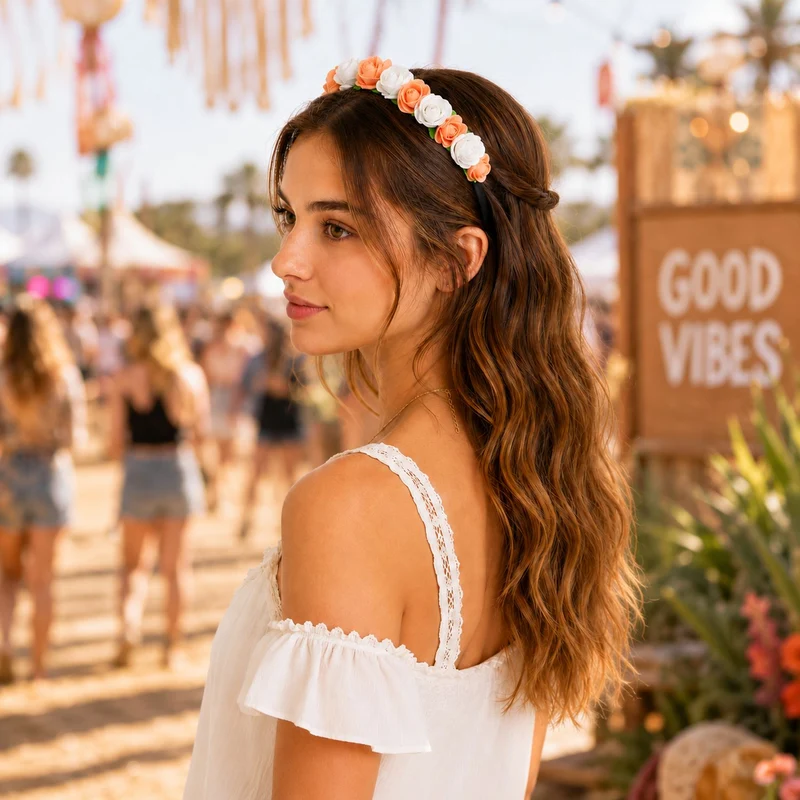 Blumen Haarreif mit Rosen | Apricot Weiß