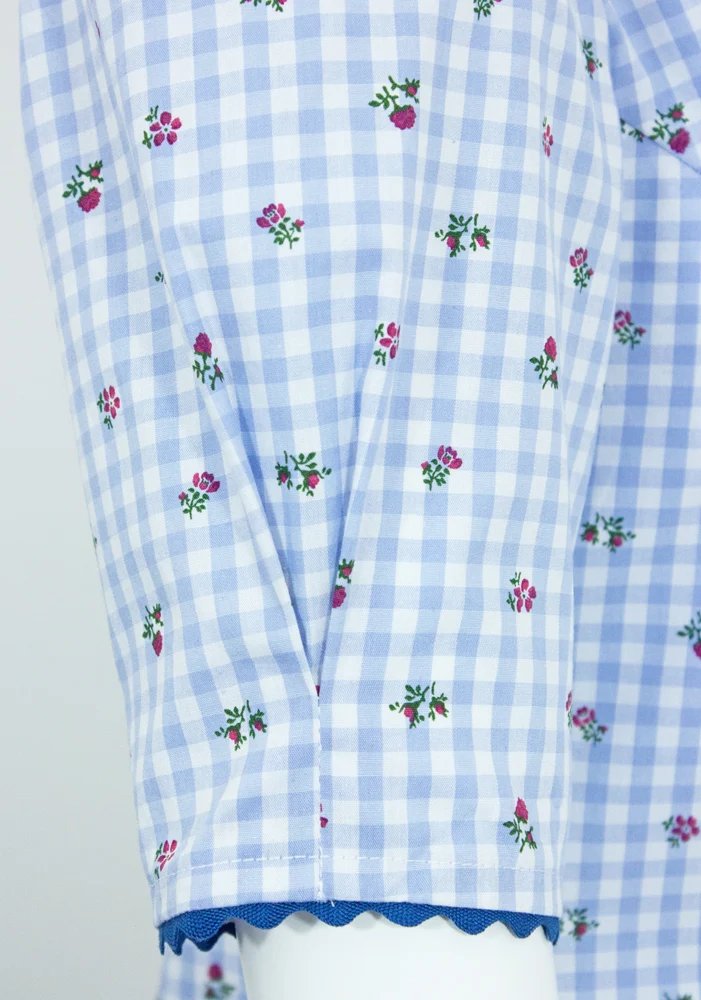 Pierre Marcel Damen Blümchen Trachtenbluse Amelie mit Stehkragen - Blau