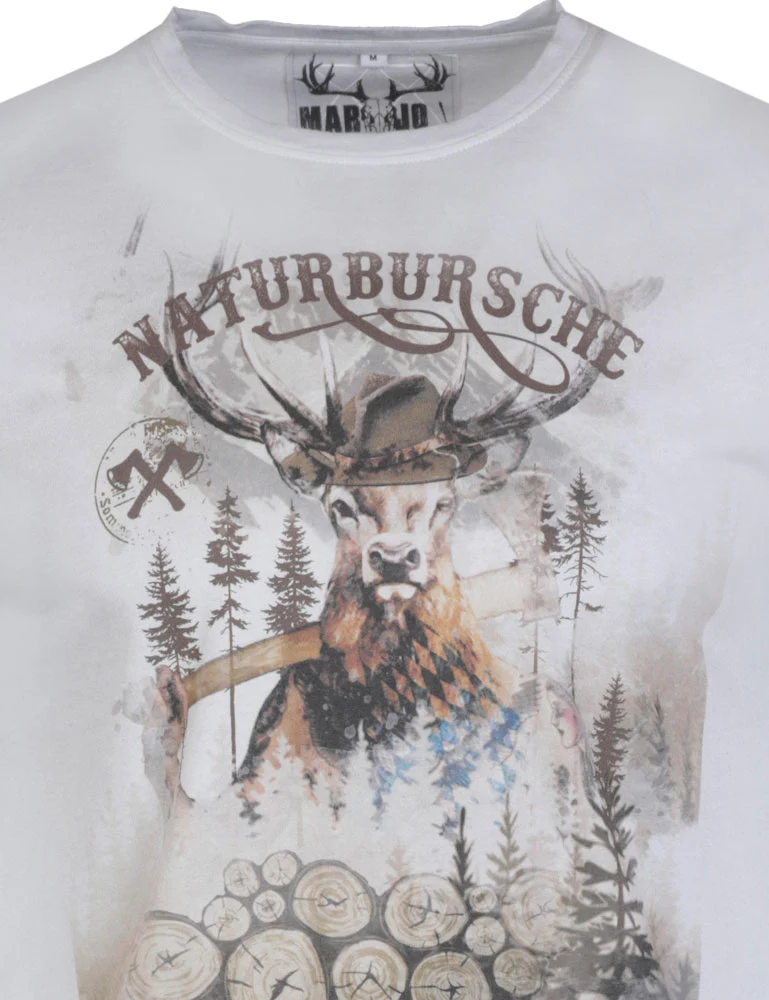 MarJo Herren Trachtenshirt "Guido" Hirschmotiv | Mittelgrau