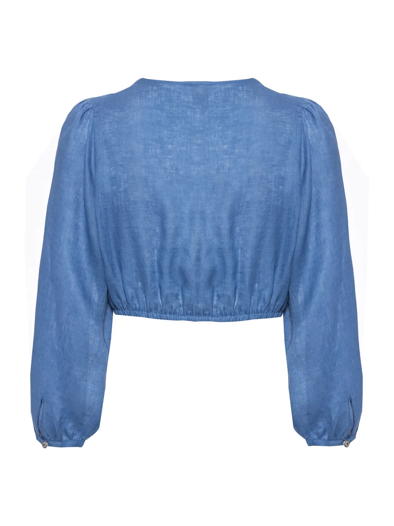 Leinen-Dirndlbluse mit Blumenknöpfen
