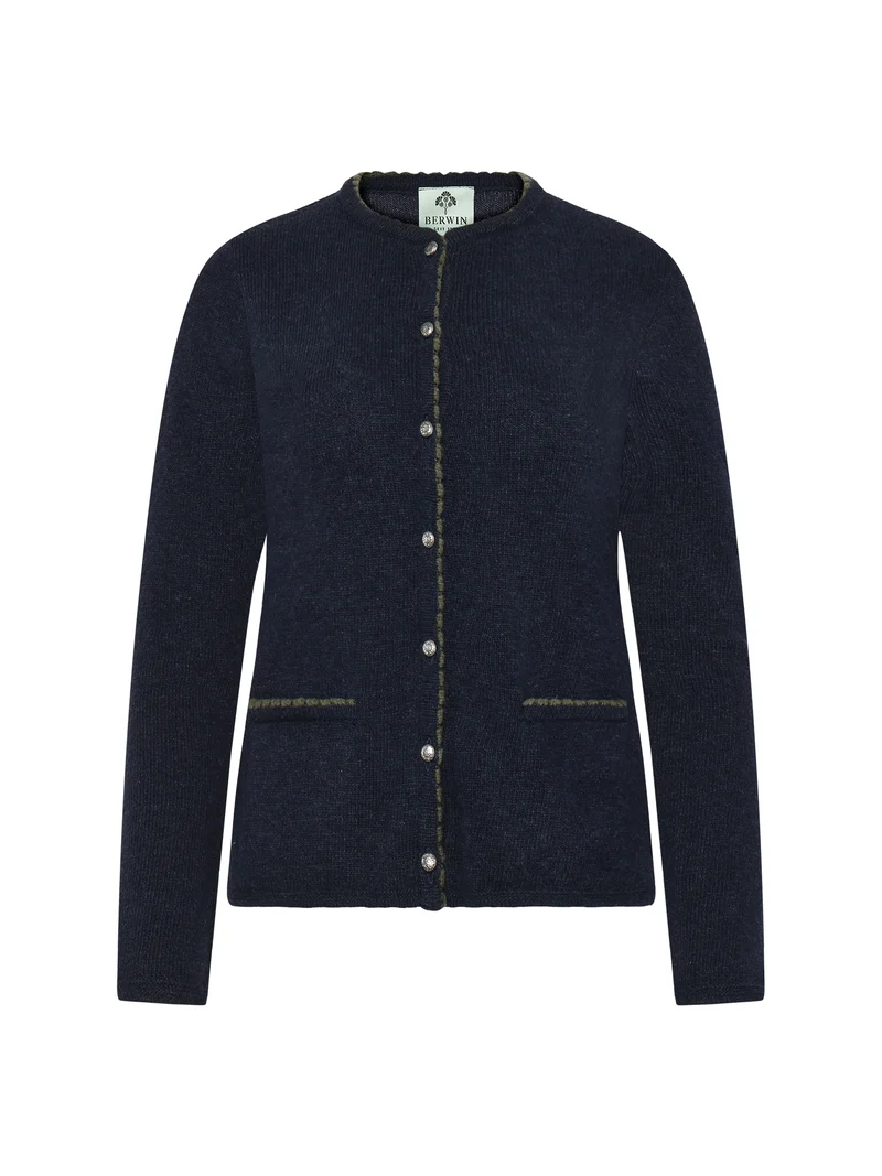 Strickjacke mit Häkel-Kontrastkante