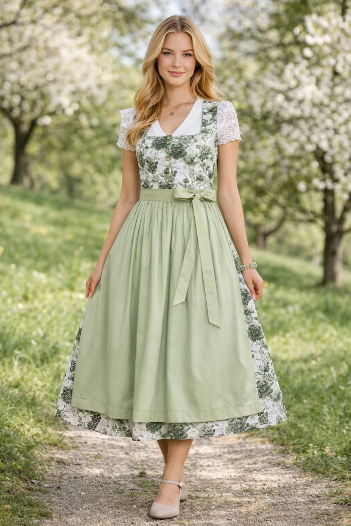 Klassisches Dirndl aus Satin-Rosendruck