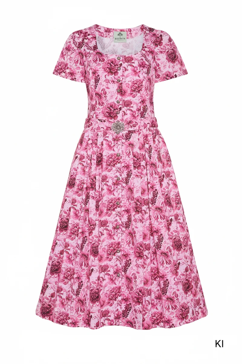 Rosendruck-Kleid mit kurzem Arm