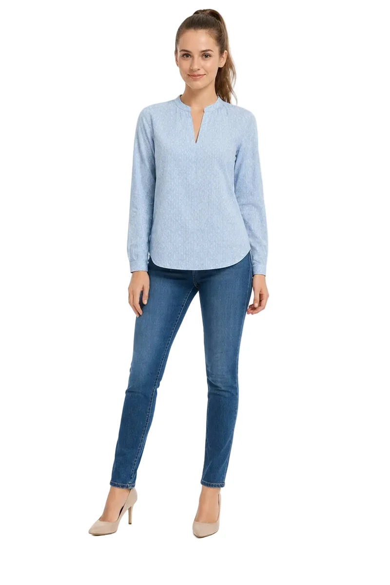 Bluse mit Stehkragen aus Leinenjacquard