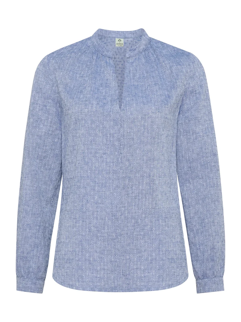 Bluse mit Stehkragen aus Leinenjacquard
