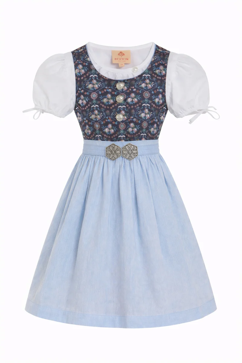 Kinderdirndl mit Muster und Schürze mit Schließe