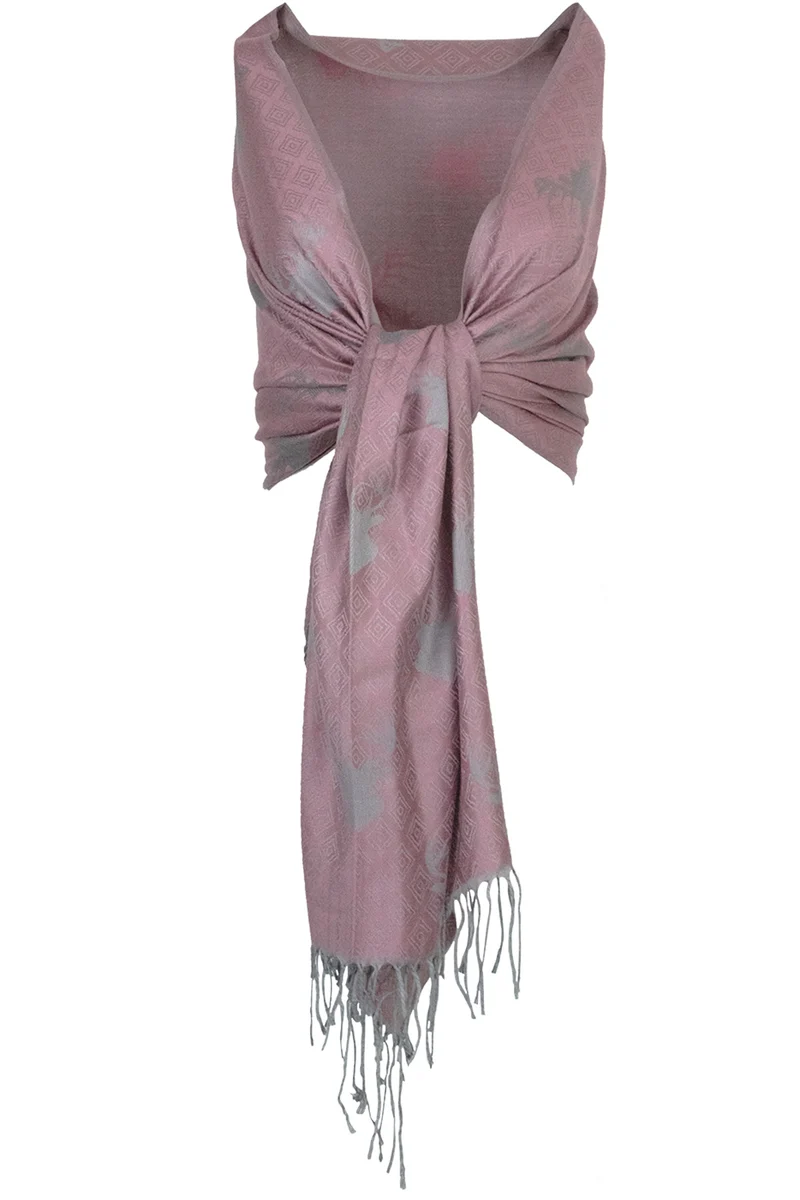 Halstuch Schal mit Hirschkopf Motiv 185 x 70 cm | Rosa / Silber