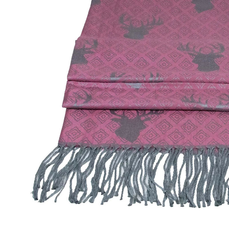 Halstuch Schal mit Hirschkopf Motiv 185 x 70 cm | Rosa / Silber