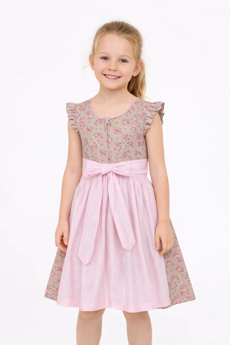 Kinderdirndl mit Rosendruck und Flügelärmeln