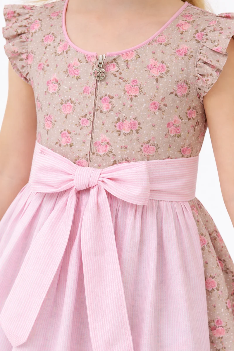 Kinderdirndl mit Rosendruck und Flügelärmeln