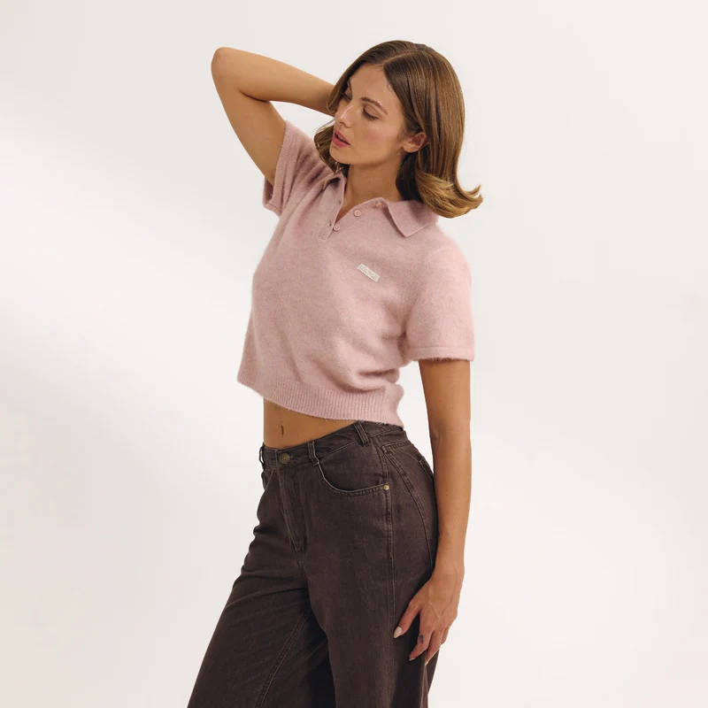 Gestrickter Poloshirt - Rosa