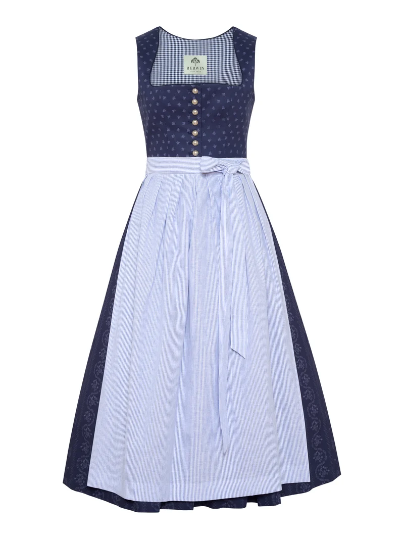 Schlichtes Baumwoll-Dirndl mit Streifenschürze