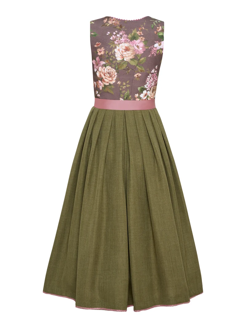 Dirndl mit Rosenmuster-Oberteil & Taftschürze