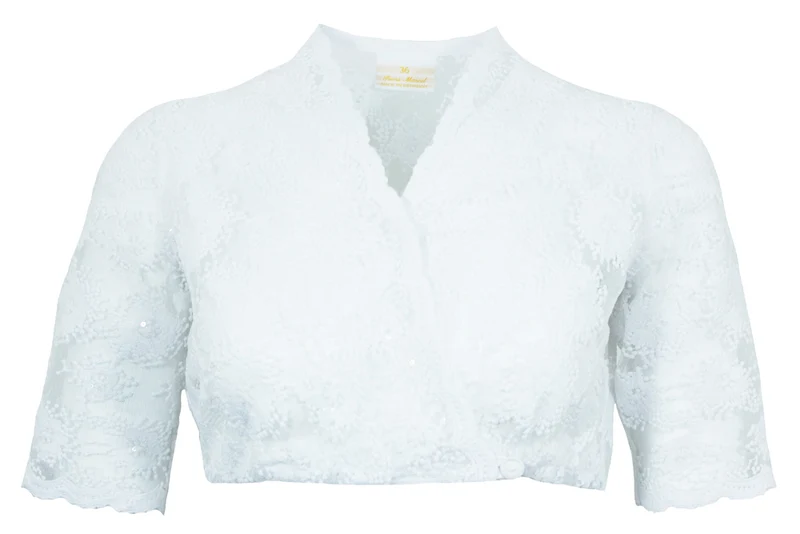Pierre Marcel Damen Halbarm Spitzen Dirndlbluse Bernice mit Pailletten - Weiß