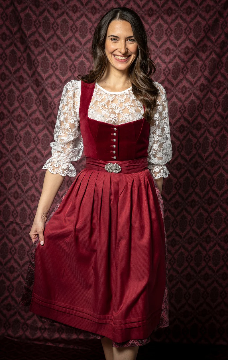 Dirndl mit Samt-Oberteil und bedrucktem Rock