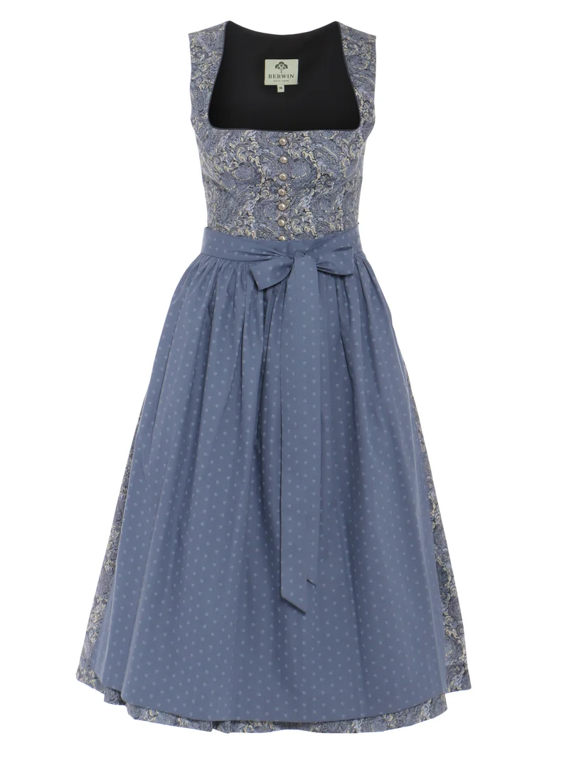 Dirndl aus Paileydruck mit Blaudruckschürze