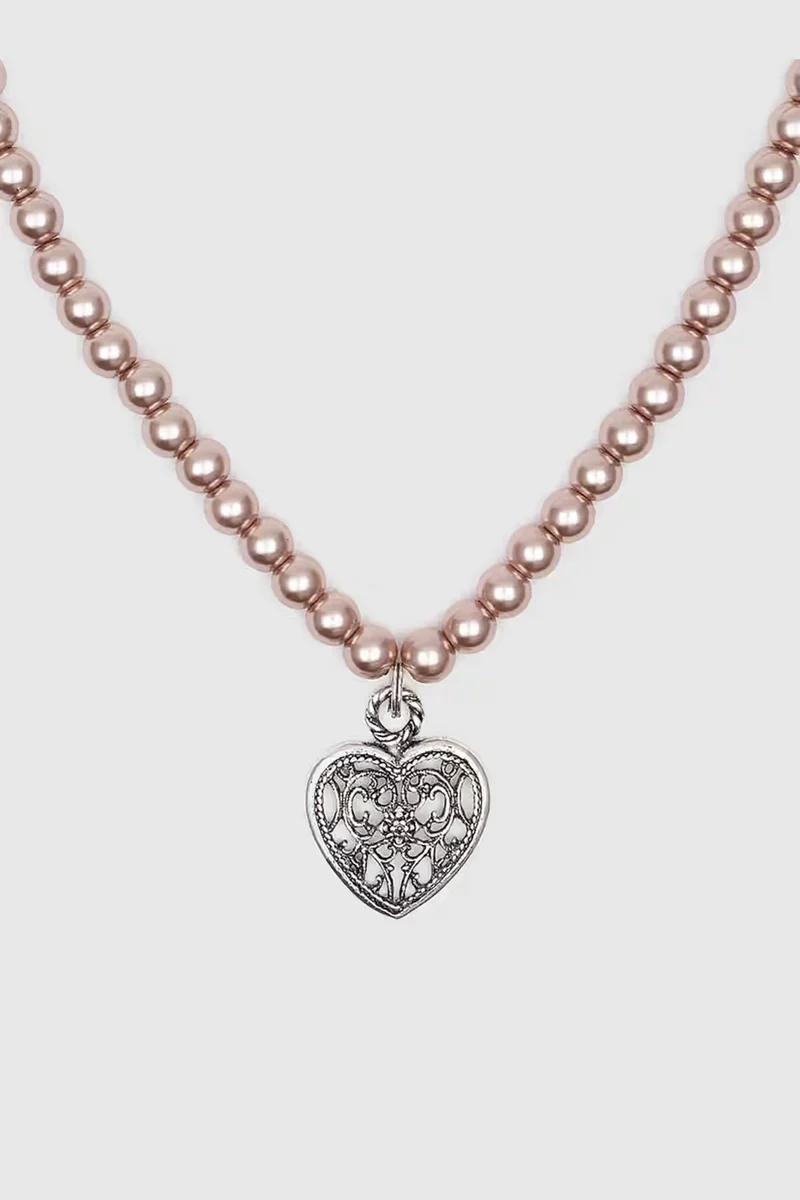 Trachtenkette mit Perlen - ROMANZA - Herz - Natur - 001401-000-0015