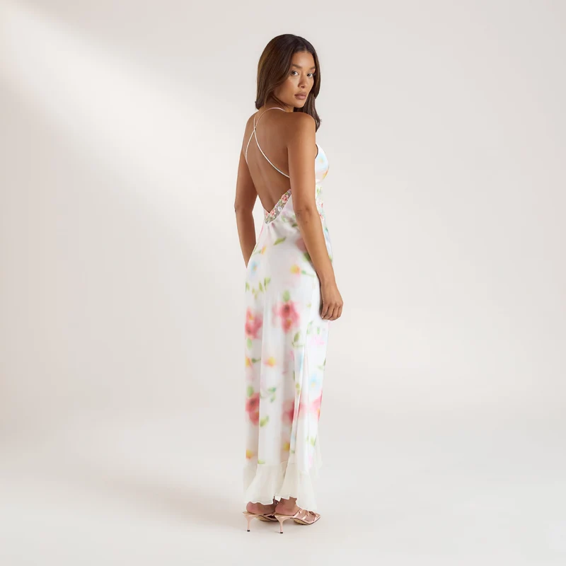 Aurora Maxikleid aus bedrucktem Satin - Florales Muster