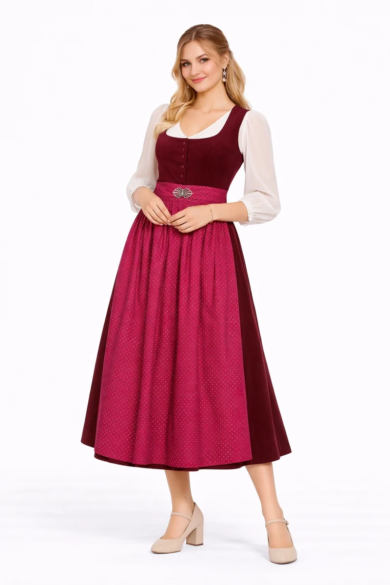 Cord-Dirndl mit Druckschürze