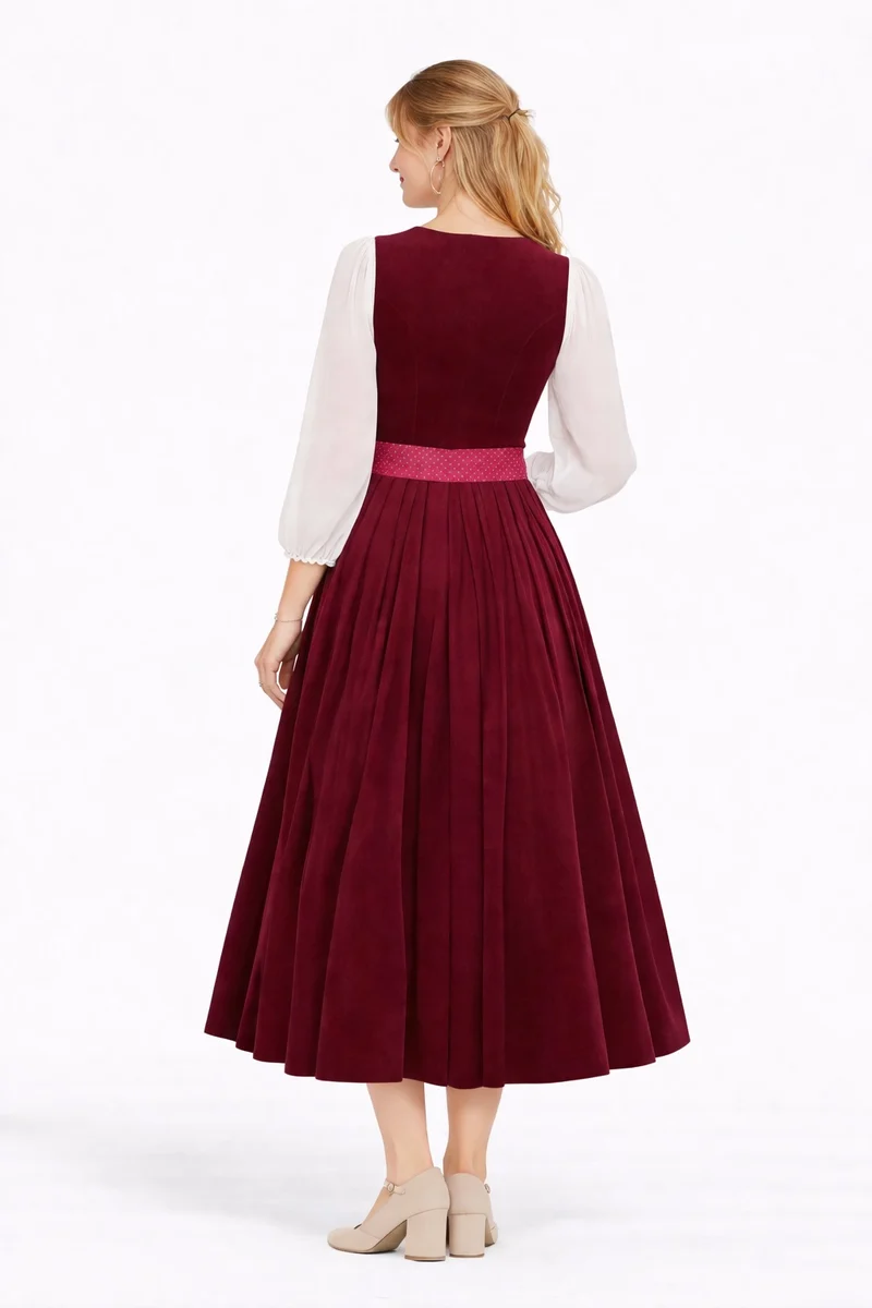Cord-Dirndl mit Druckschürze