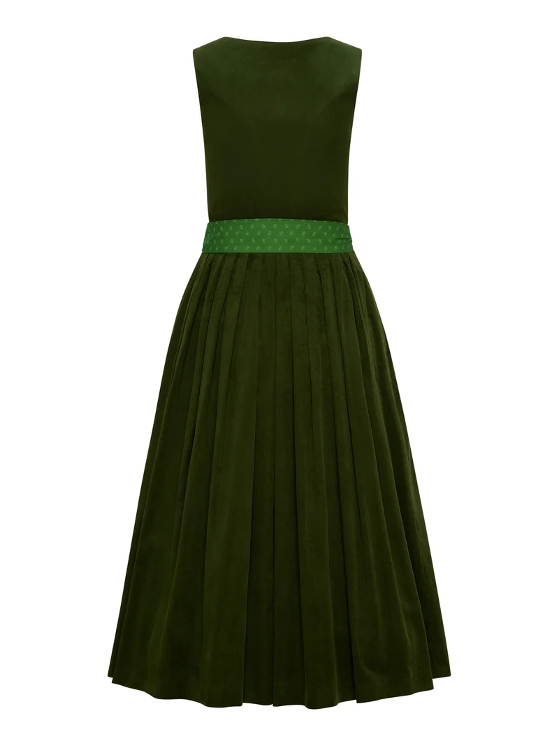 Cord-Dirndl mit Druckschürze
