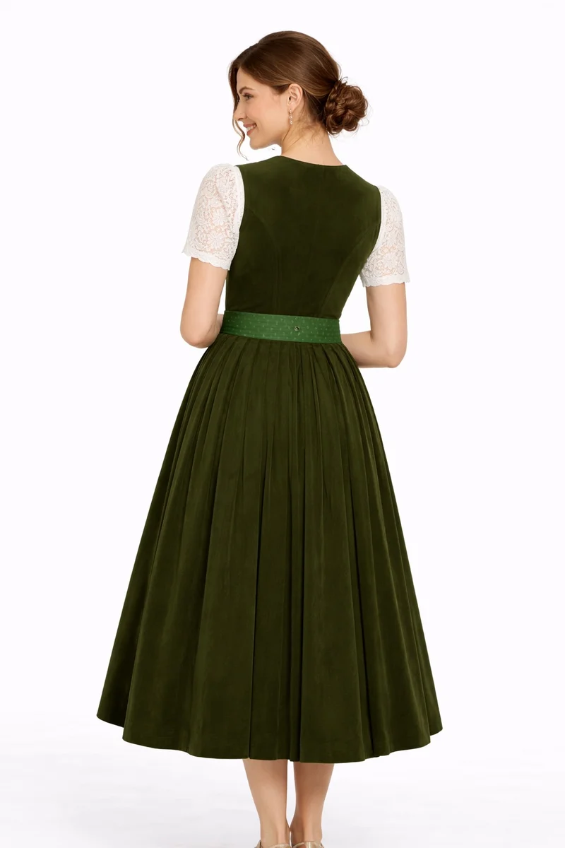 Cord-Dirndl mit Druckschürze