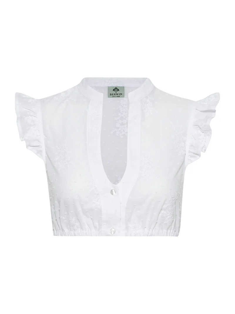 Bestickte Stehkragenbluse mit kurzem Arm