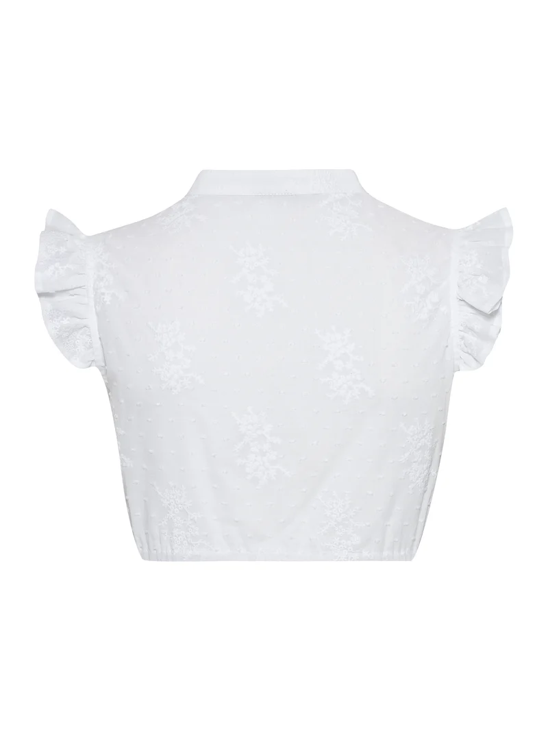 Bestickte Stehkragenbluse mit kurzem Arm