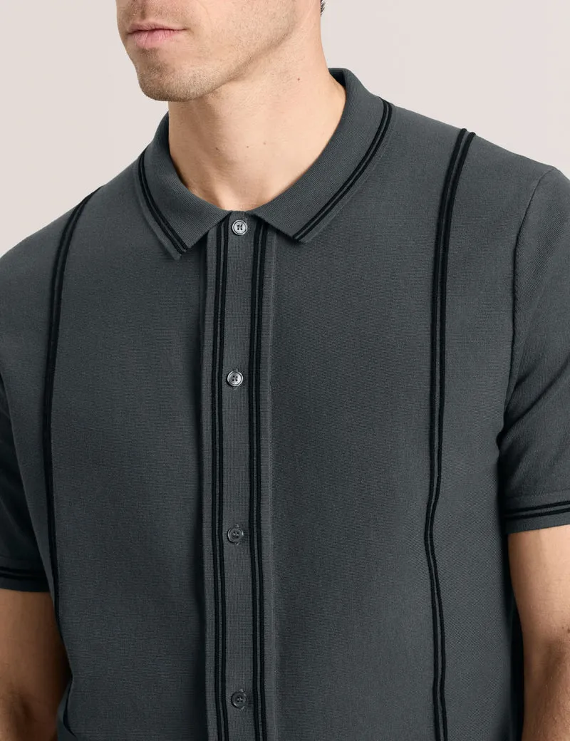 BUTTON FRONT SWEATER POLO | DARK GREY