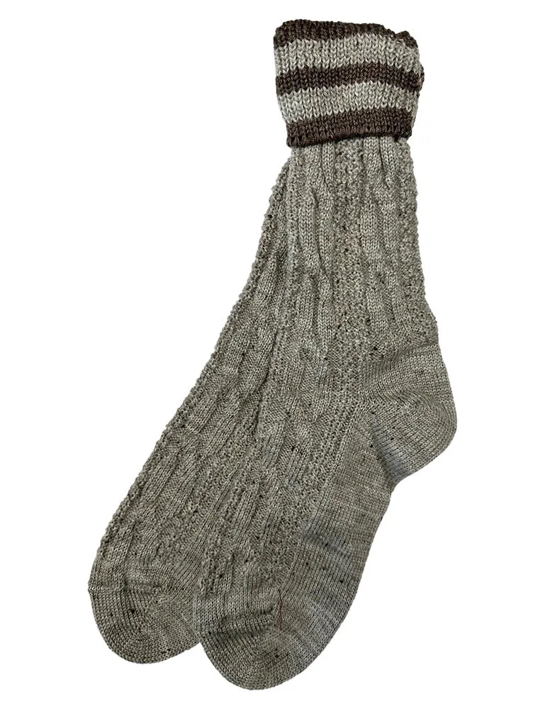Trachten Umschlagsocken mit Bündchen Zopfmuster - Trachtenstrümpfe | Nuss Braun