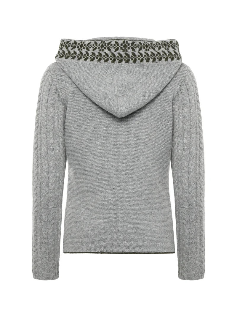 Strickjacke mit Kapuze und Zopfmuster am Arm