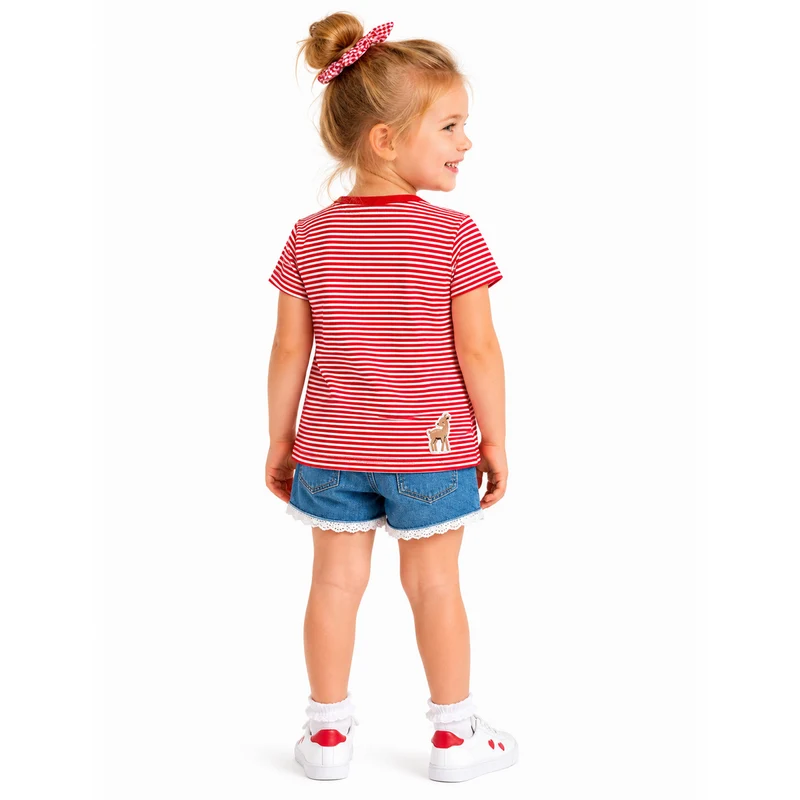 BONDI Mädchen T-Shirt "Herzilein" 86981 | Rot Weiß Geringelt