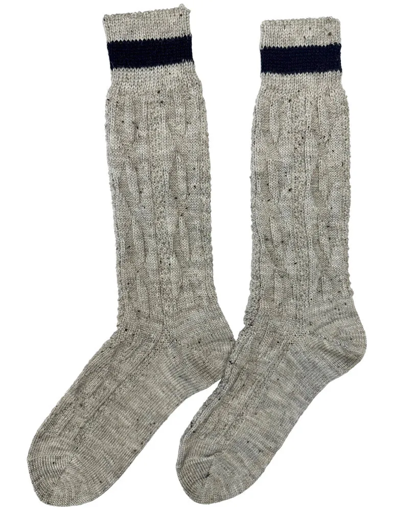 Trachten Shopper Socken mit Zopfmuster und Streifen - Trachtenstrümpfe | Nuss Marine