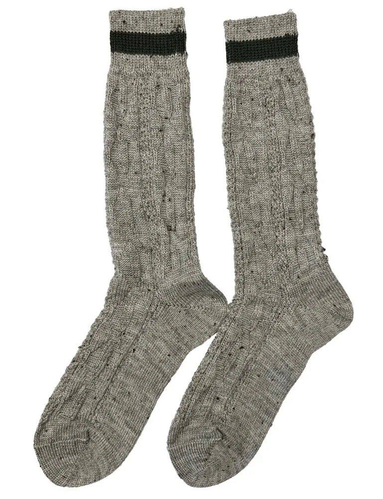 Trachten Shopper Socken mit Zopfmuster und Streifen - Trachtenstrümpfe | Nuss Braun