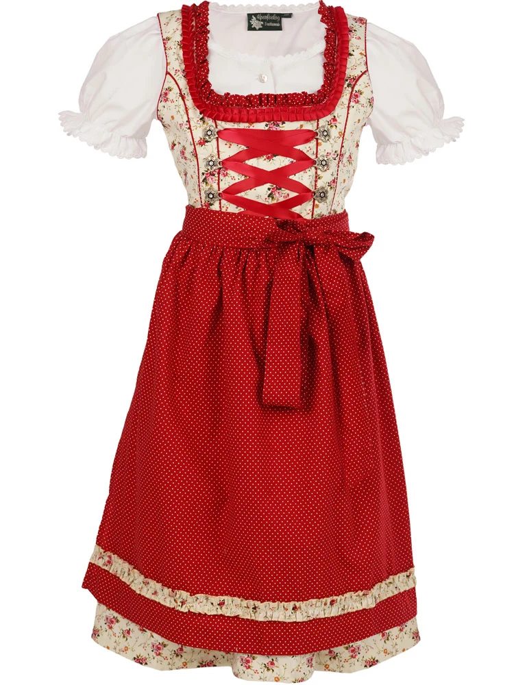 MADDOX Kinder Dirndl "Zermatt" 3-tlg. | Streublümchen Creme Rot