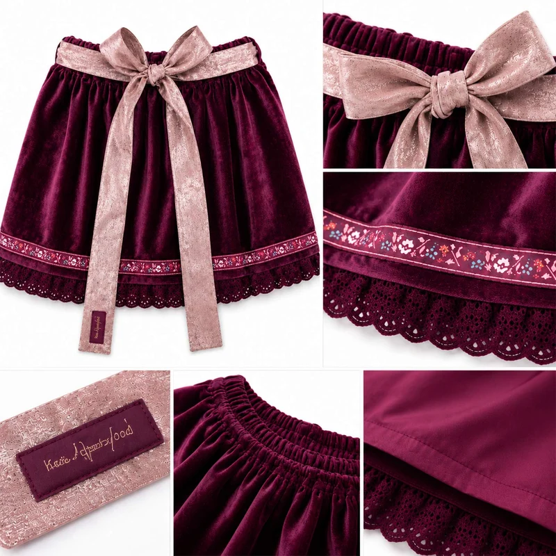 BONDI Mädchen Samtrock mit Schürze 26104 | Blueberry