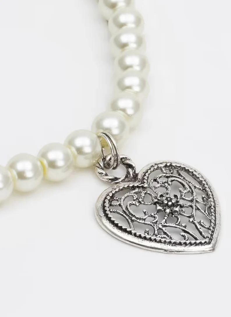 Trachtenkette mit Perlen - ROMANZA - Herz - Ecru - 001401-000-0002
