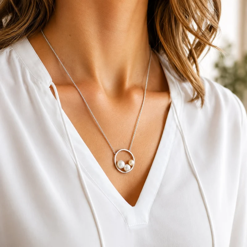 LUISIA® Halskette "Ring mit Perlen" 67029 | 925 Silber (50 cm Länge)