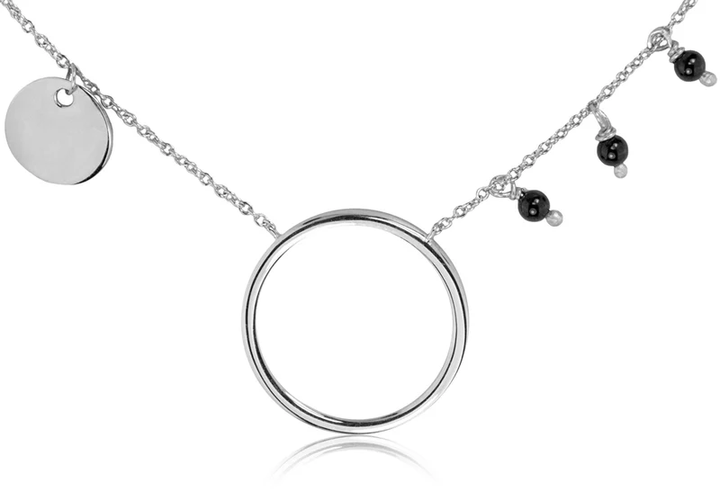 LUISIA Halskette "Ring mit schwarzen Achat Perlen" 67051 | 925 Silber (Länge 50cm)