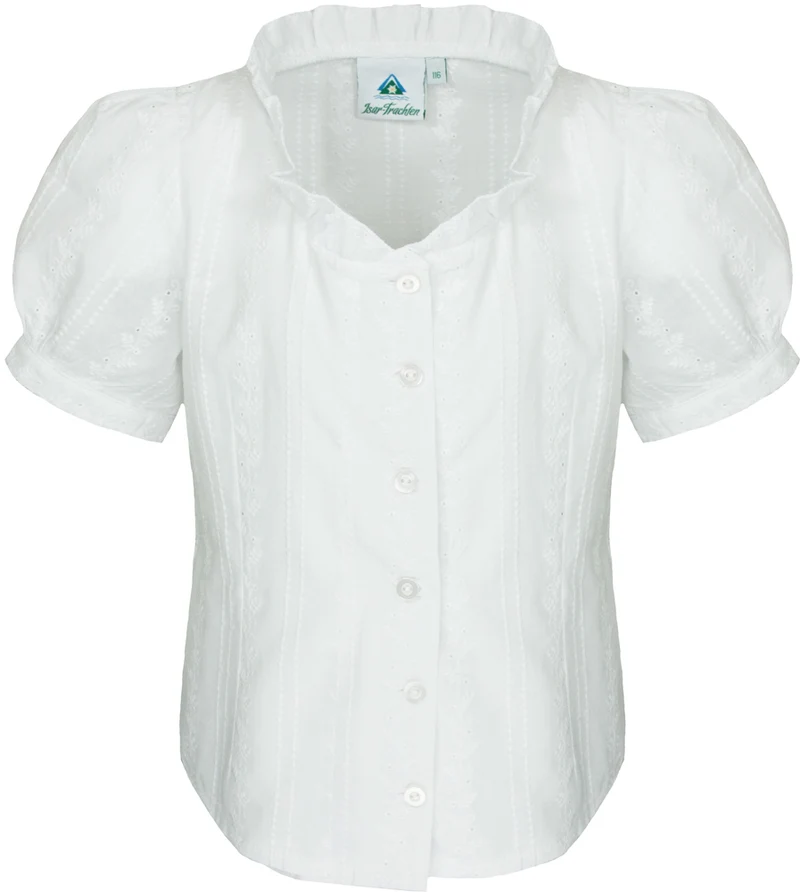 Isar-Trachten Kinder Bluse "Marie" mit Stickereien 44962 | Weiß