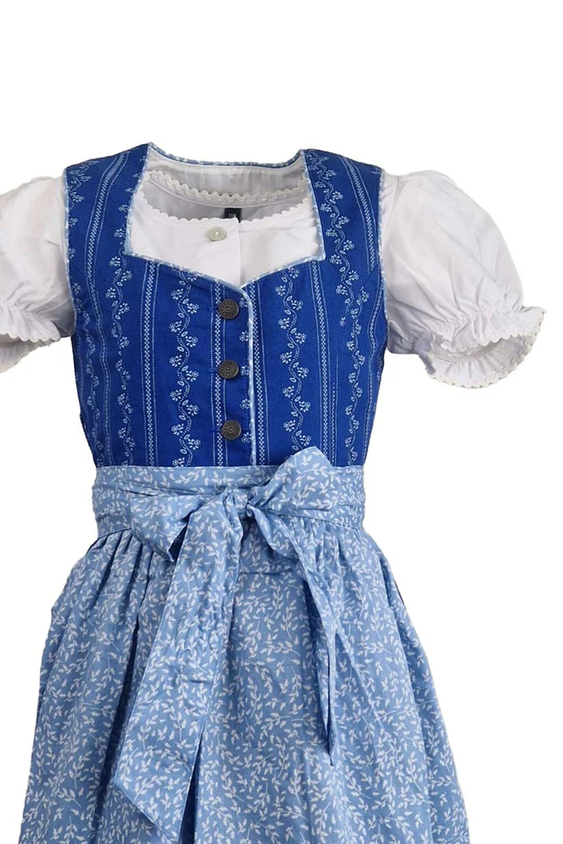 MADDOX Kinder Dirndl "Gabriella" 3-tlg. mit Bluse und Schürze | Blau Weiß
