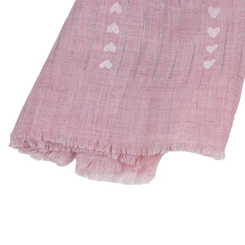 Halstuch Schal Unifarben mit Herzen und Glitzer Streifen 185 x 70 cm | Rosa