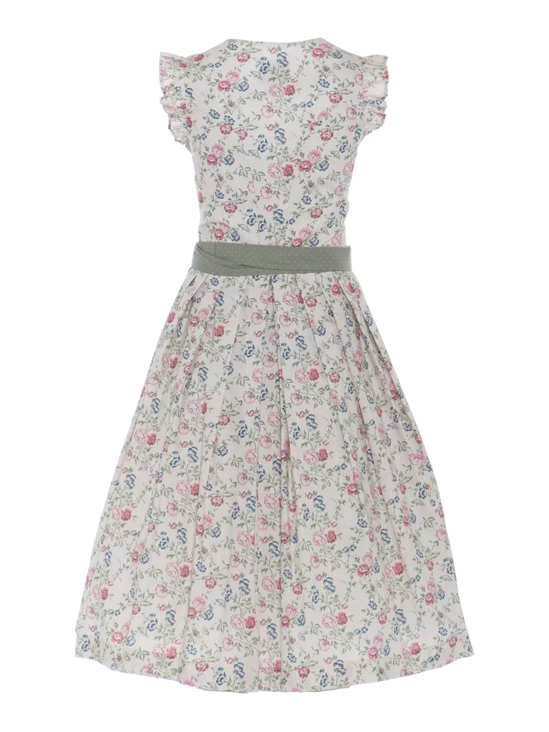 Rosendruck-Dirndl mit Streifen-Schürze