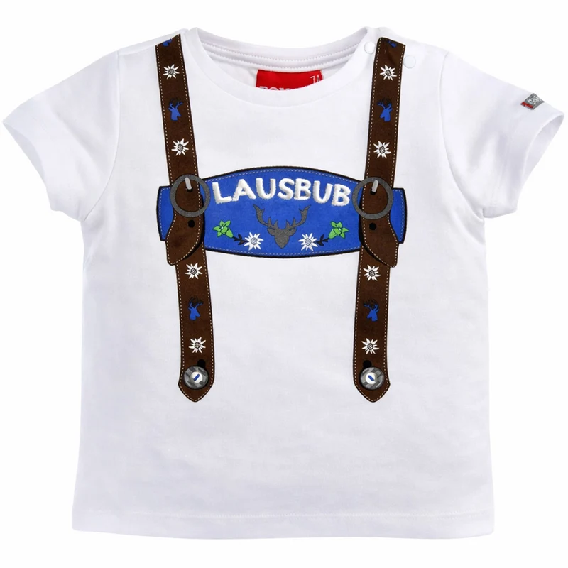 BONDI Baby Jungen Hosenträger T-Shirt "Lausbub" 91325 | Weiß Blau